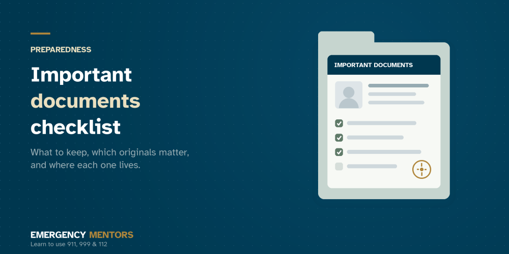 An important documents checklist in a folder, with a column for where each document is kept